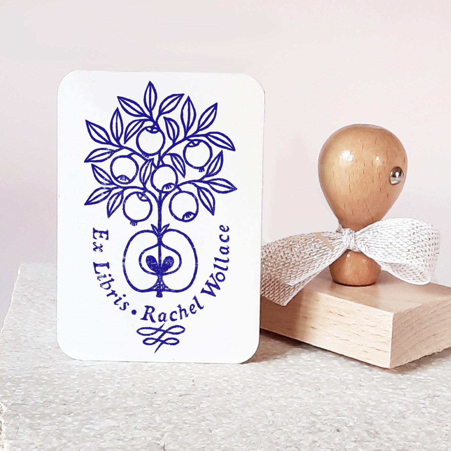 apple tree rubber stamp PERSONALIZED EX LIBRIS STAMP