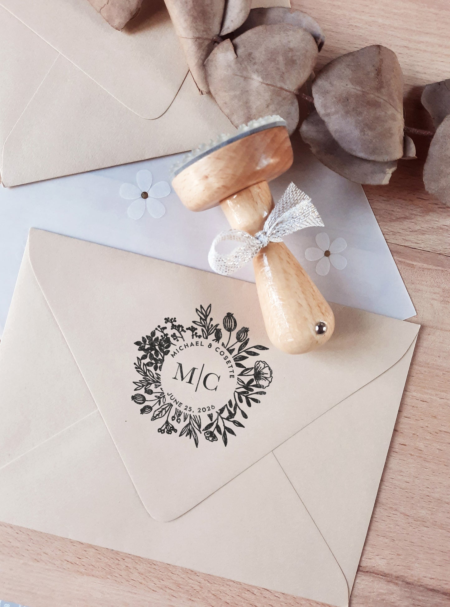 PERSONALIZE WEDDING STAMP - Floral Wreath