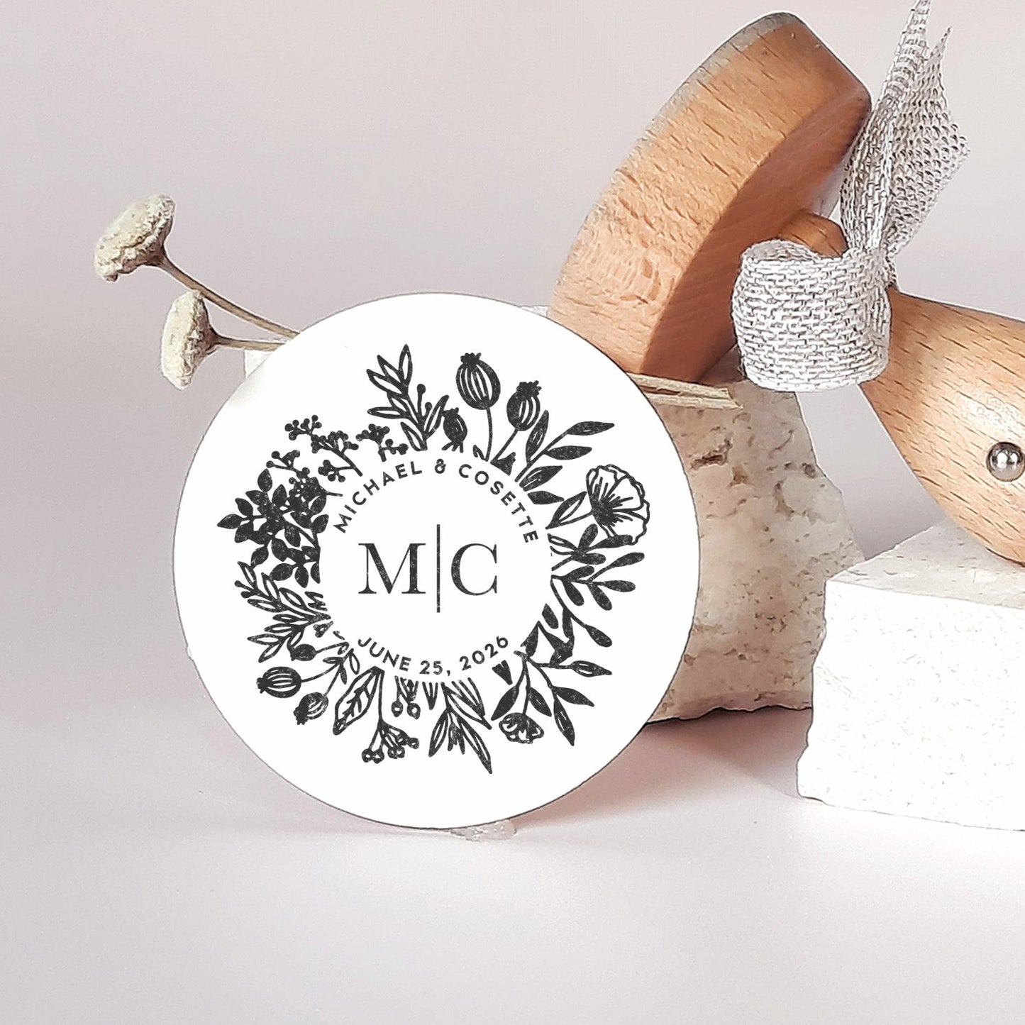 PERSONALIZE WEDDING STAMP - Floral Wreath