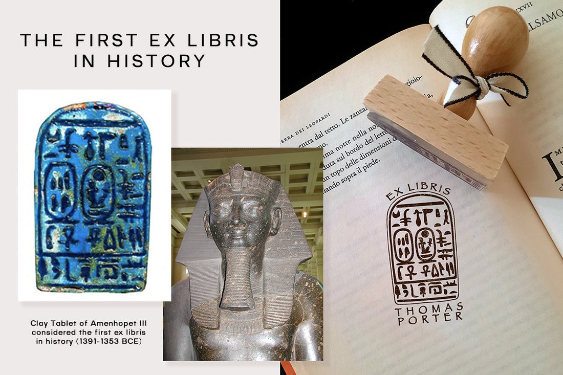 The First Ex Libris in History — clay tablet of Pharaoh Amenhotep III and personalized Ex Libris stamp by La Booktique