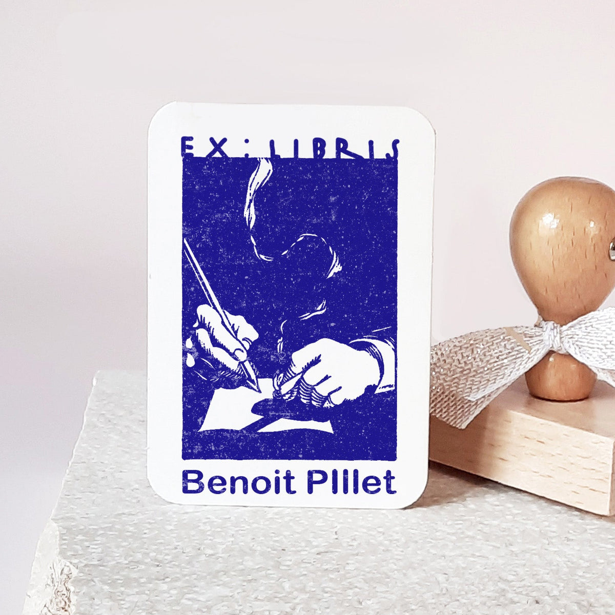 PERSONALIZED EX LIBRIS STAMP - Writing Hands