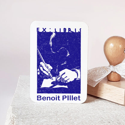 PERSONALIZED EX LIBRIS STAMP - Writing Hands