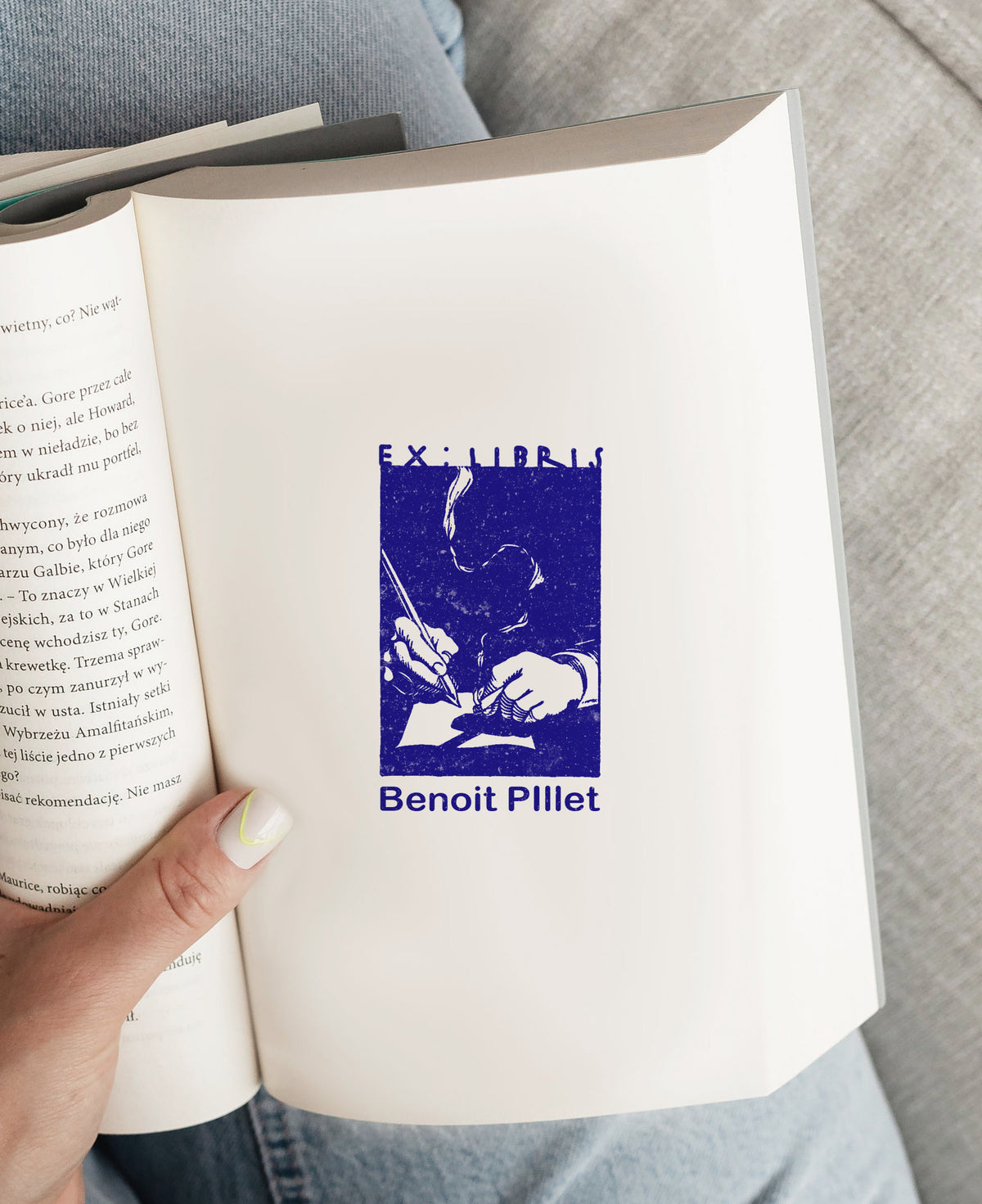 PERSONALIZED EX LIBRIS STAMP - Writing Hands