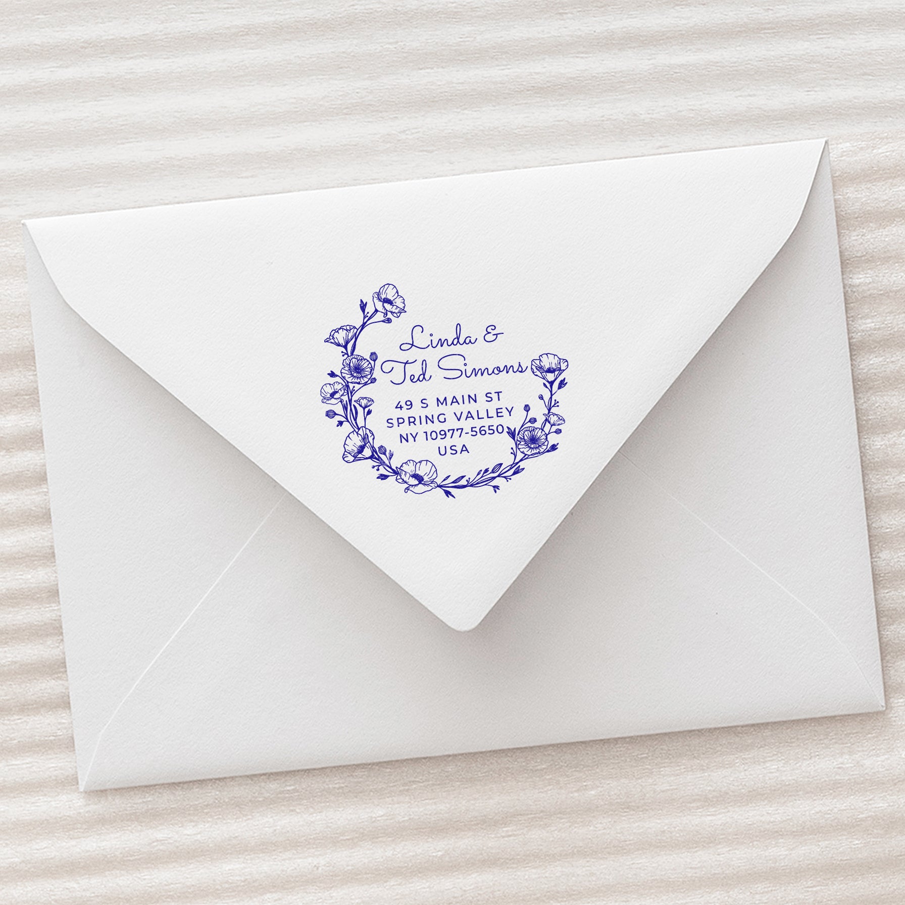 Handmade Address Stamp Poppy Wreath
