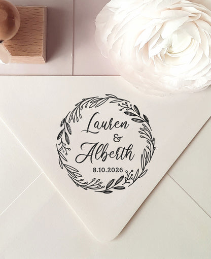 PERSONALIZE WEDDING STAMP - Floral Wreath2