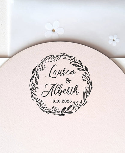 PERSONALIZE WEDDING STAMP - Floral Wreath2