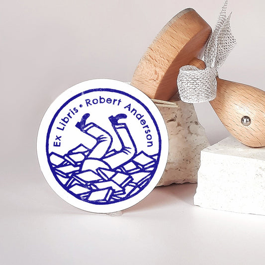  Personalized Ex Libris Stamp- Swimming in the Books