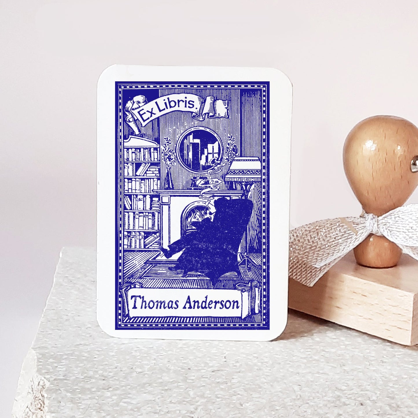 PERSONALIZED EX LIBRIS STAMP - By the Fire Place
