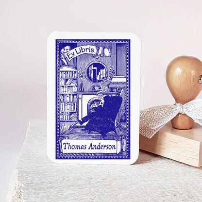 PERSONALIZED EX LIBRIS STAMP - By the Fire Place
