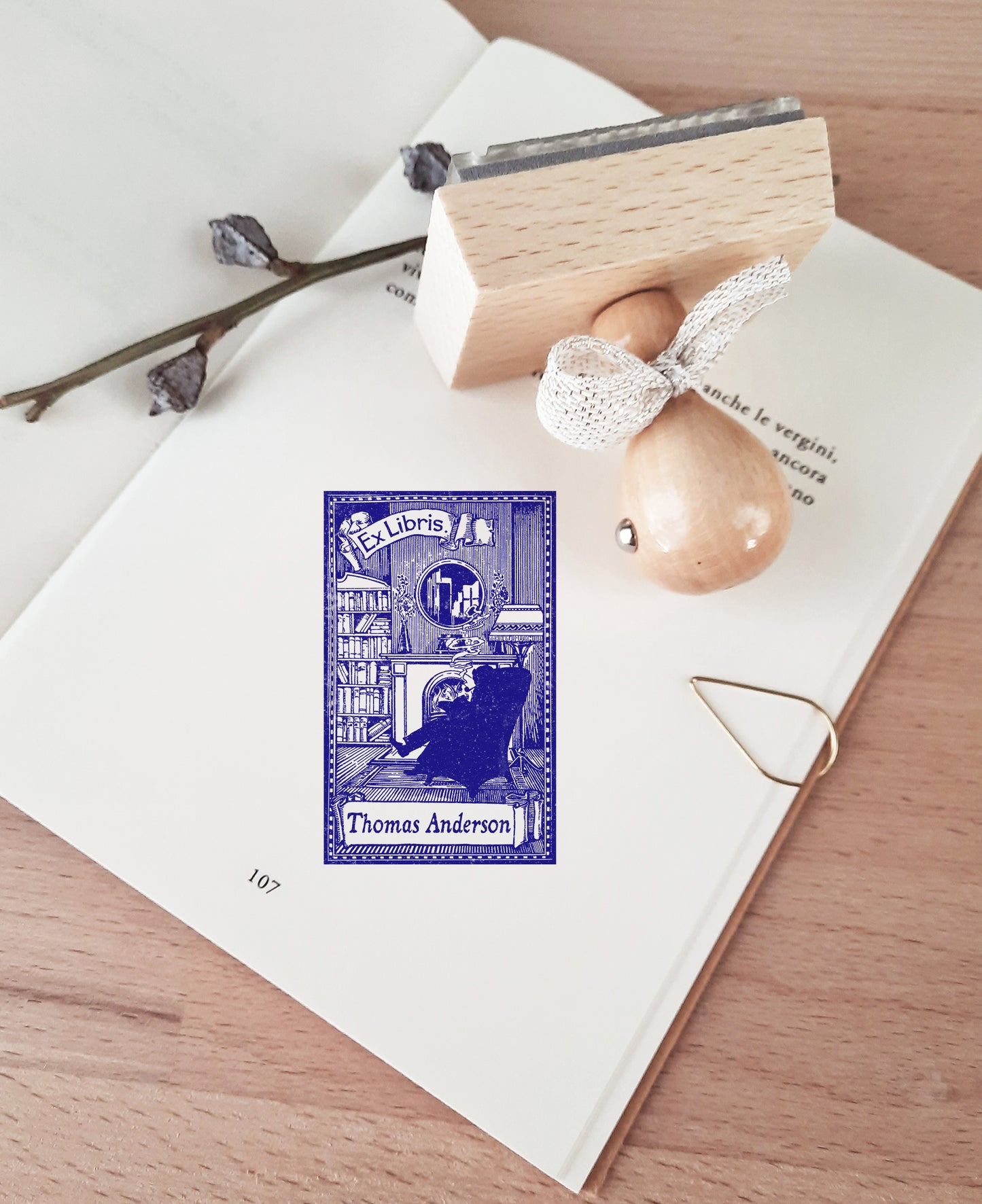 PERSONALIZED EX LIBRIS STAMP - By the Fire Place