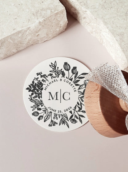 PERSONALIZE WEDDING STAMP - Floral Wreath