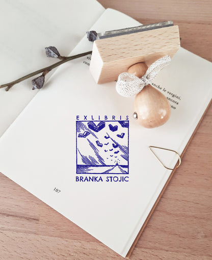 PERSONALIZED EX LIBRIS STAMP - Flying Books
