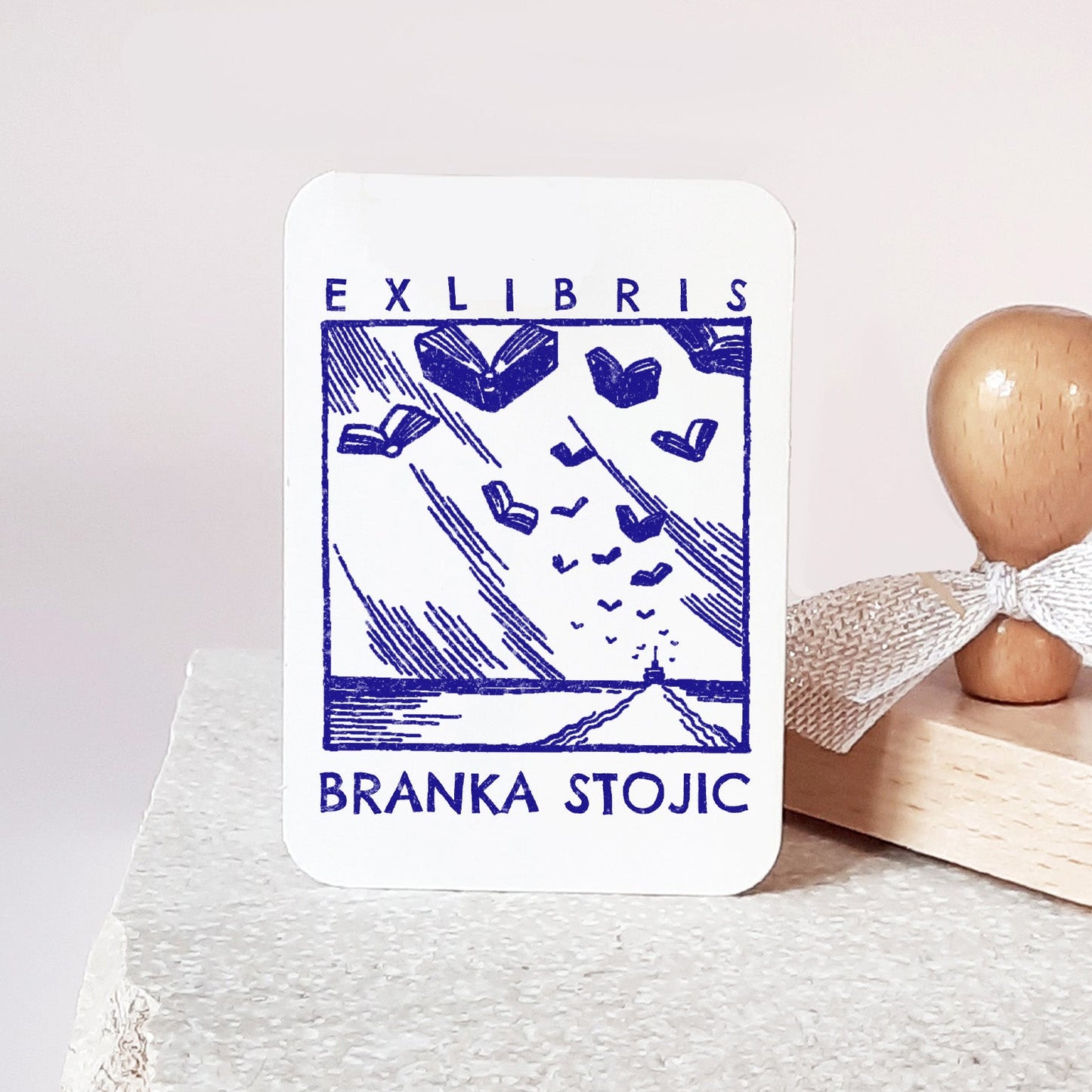 PERSONALIZED EX LIBRIS STAMP - Flying Books