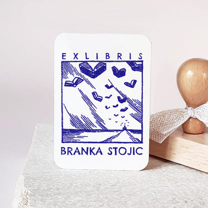 PERSONALIZED EX LIBRIS STAMP - Flying Books