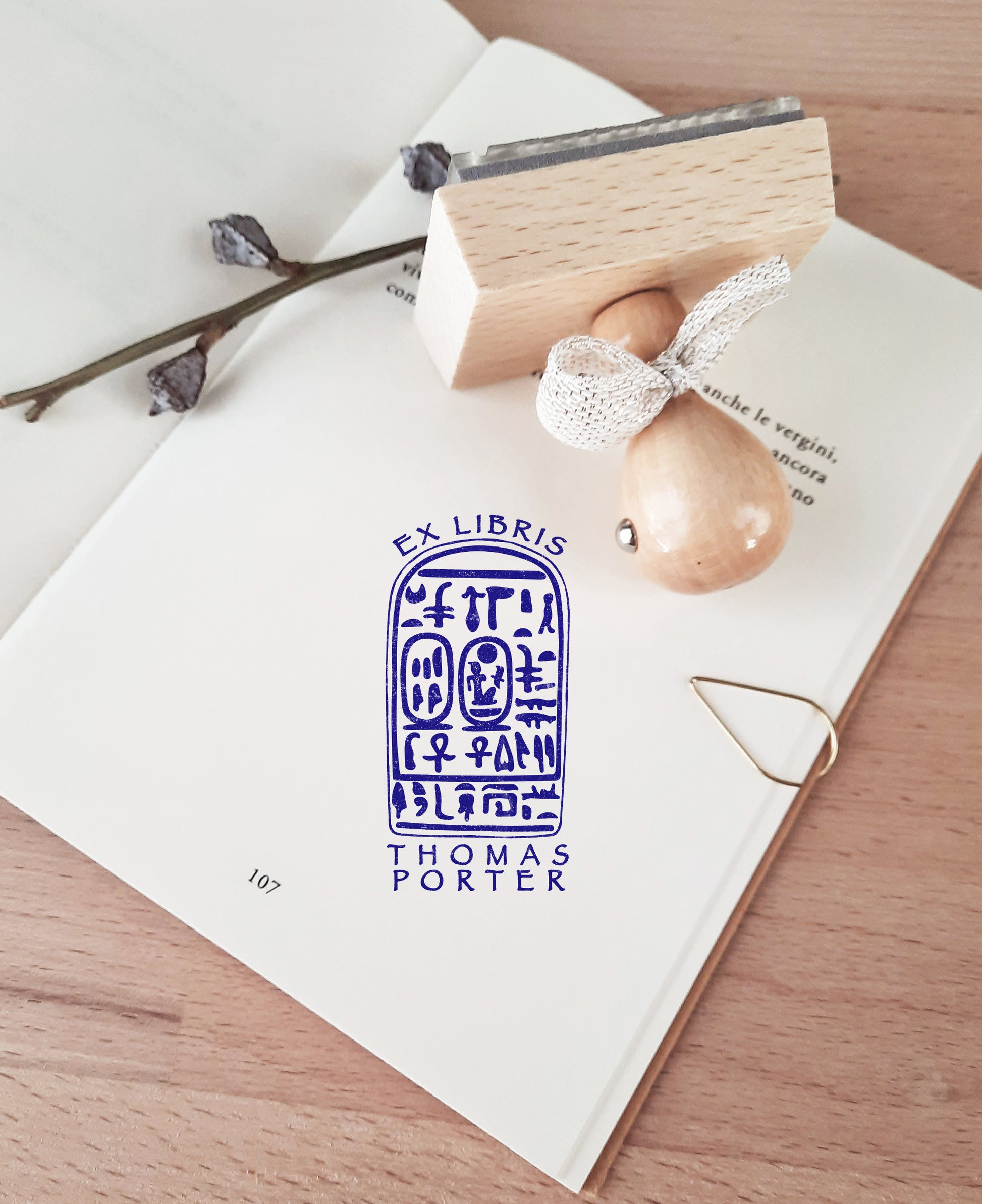 Amenhotep III Ex Libris stamp impression on cream paper — unique ancient Egypt book lover gift