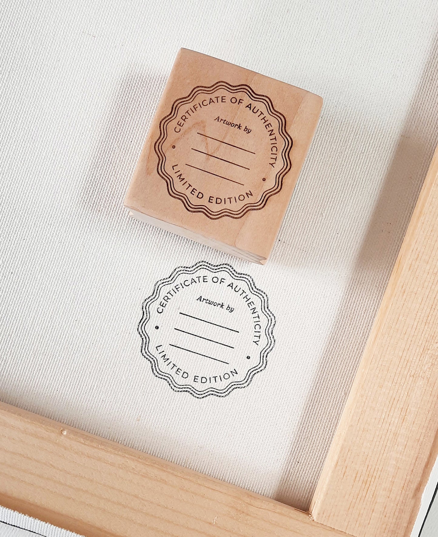 Custom logo stamp for artists — Certificate of Authenticity scalloped seal by La Booktique