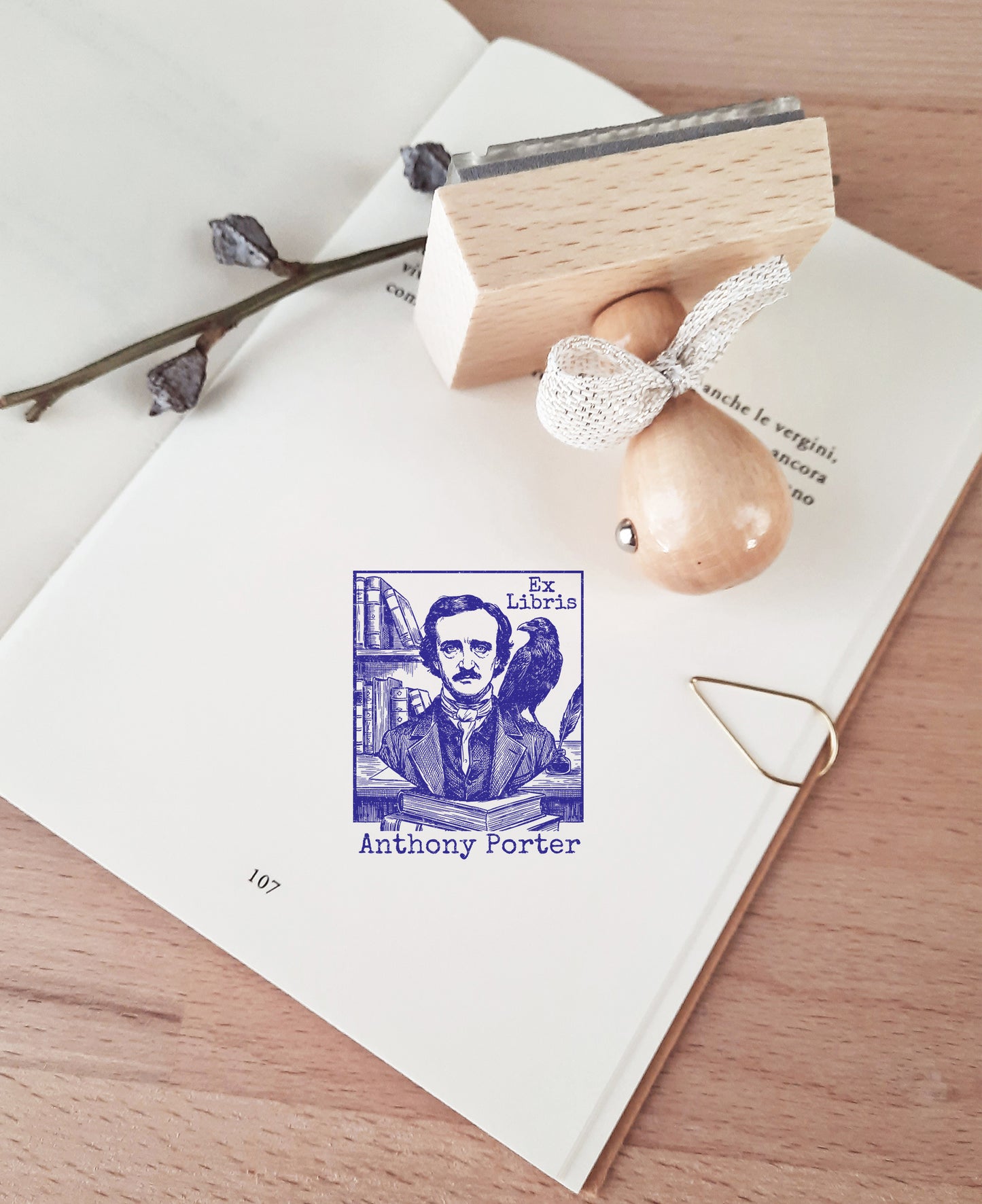 PERSONALIZED EX LIBRIS STAMP - Edgar Allan Poe