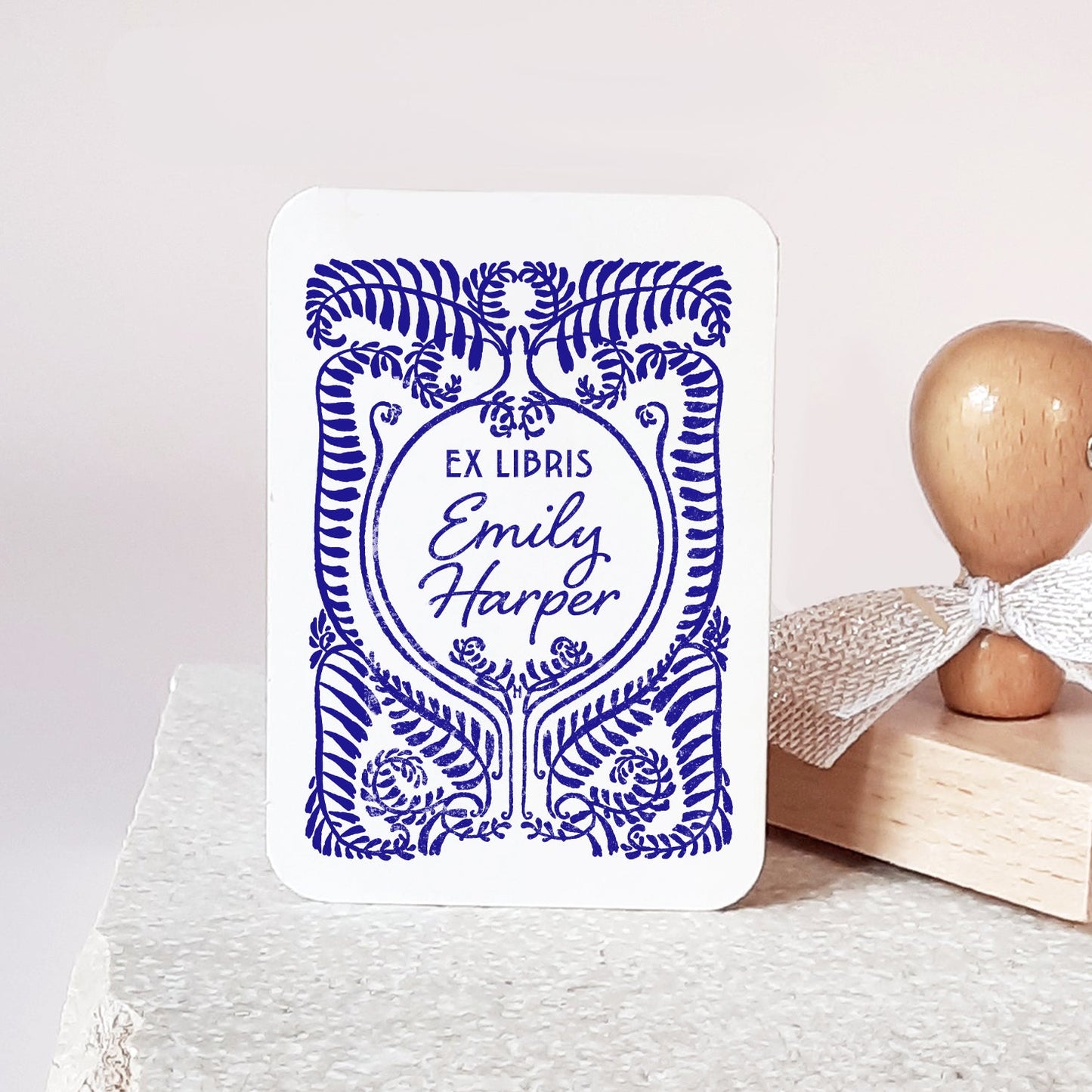PERSONALIZED EX LIBRIS STAMP - Fern Wreath