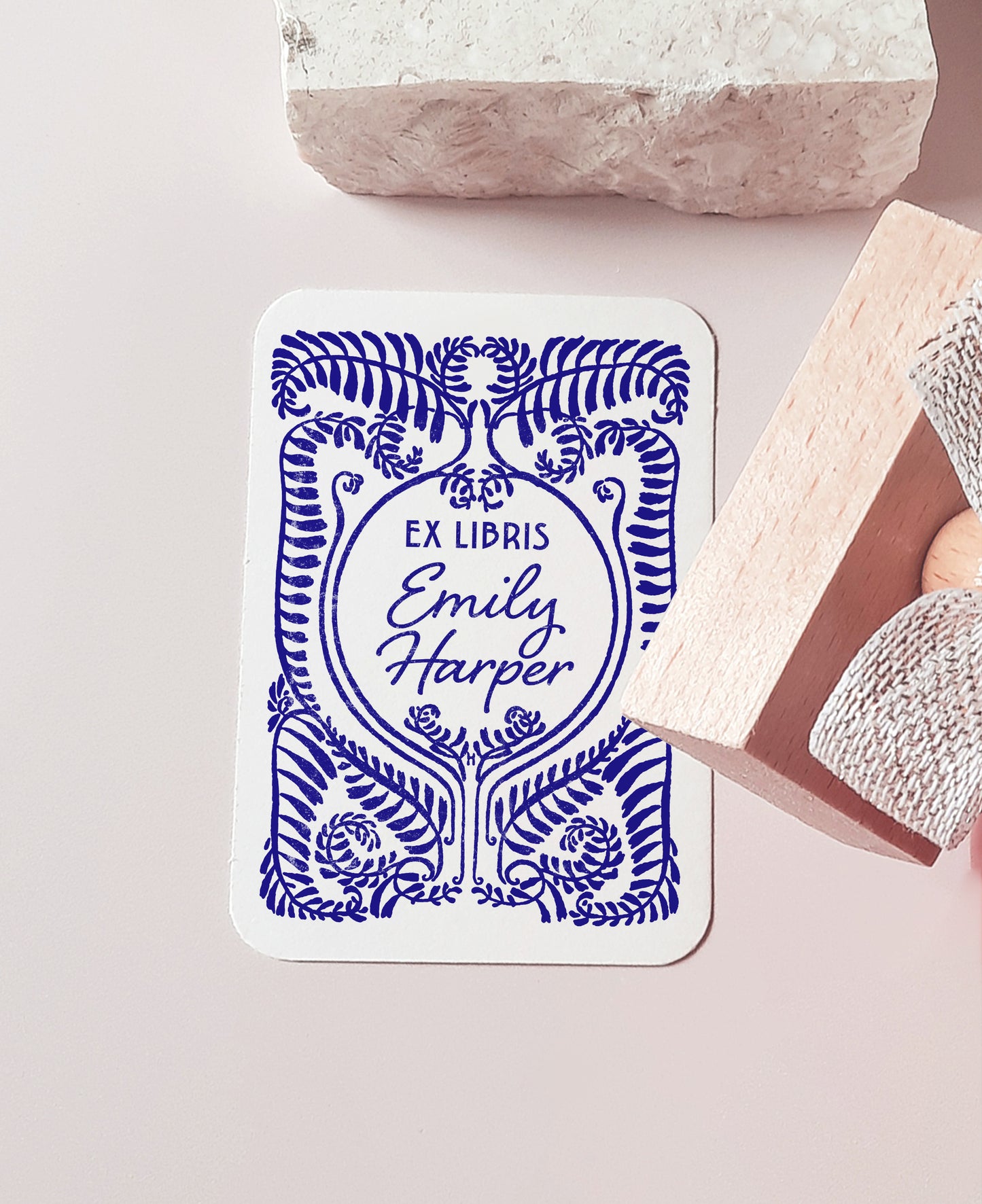 PERSONALIZED EX LIBRIS STAMP - Fern Wreath