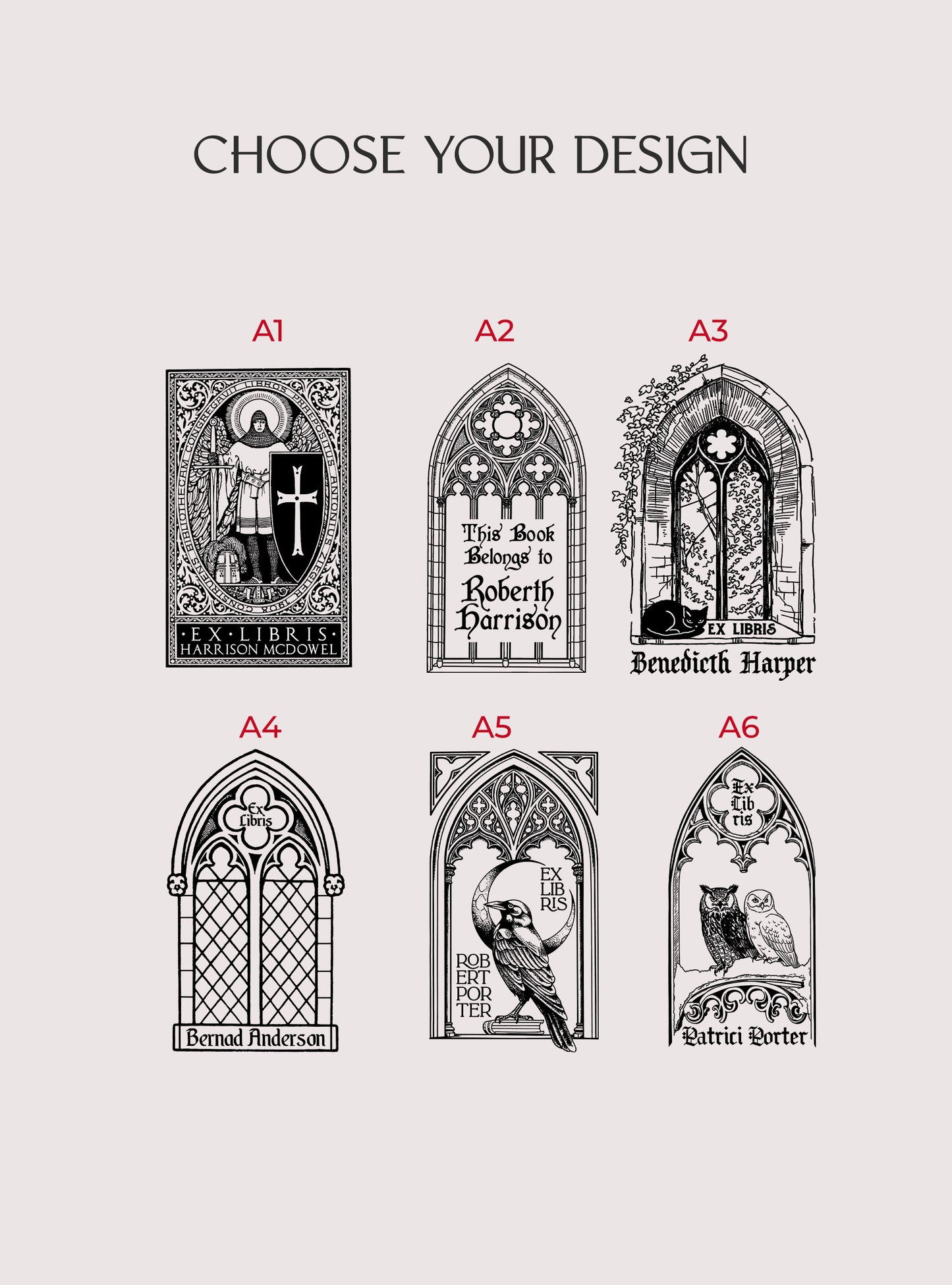 PERSONALIZED EX LIBRIS STAMP - Gothic Window