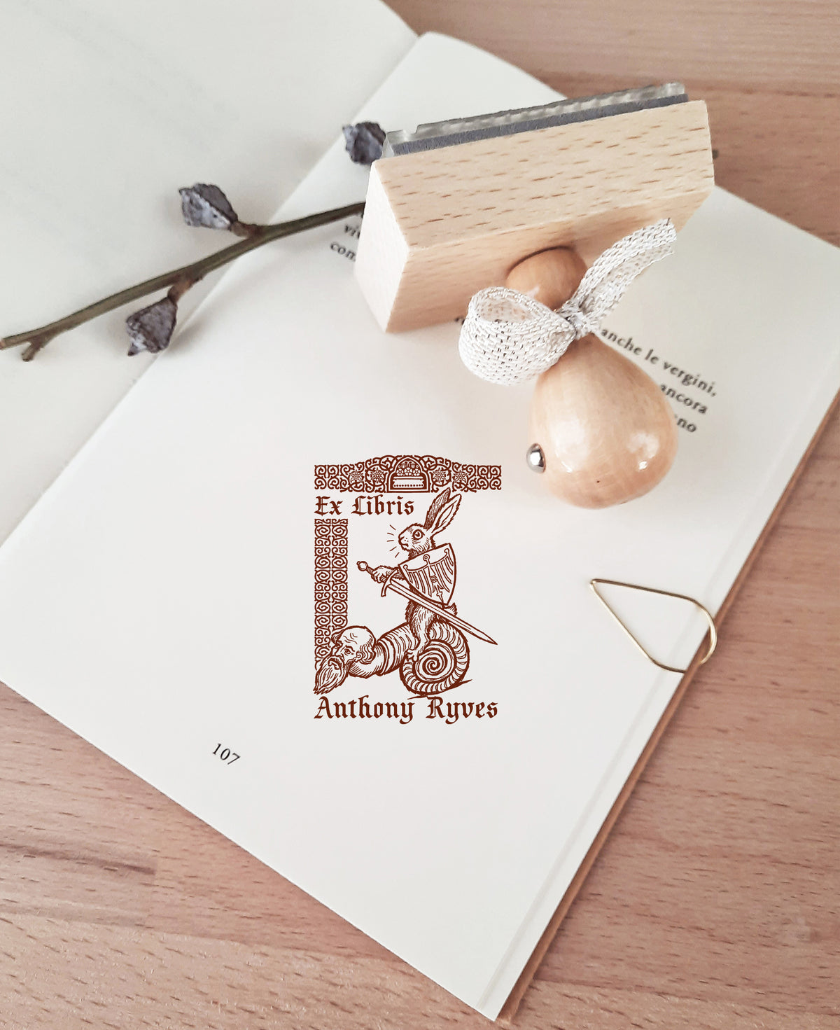 PERSONALIZED EX LIBRIS STAMP - Grotesque Medieval Rabbit