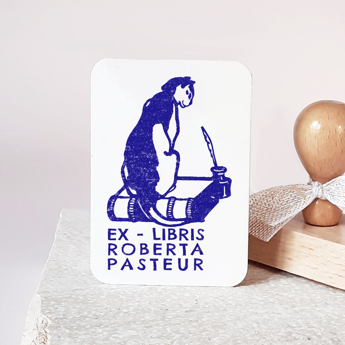 PERSONALIZED EX LIBRIS STAMP - Reading Cat