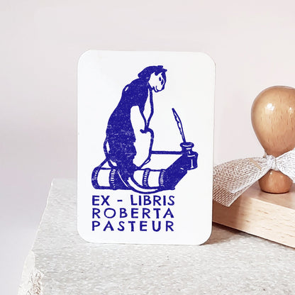PERSONALIZED EX LIBRIS STAMP - Reading Cat