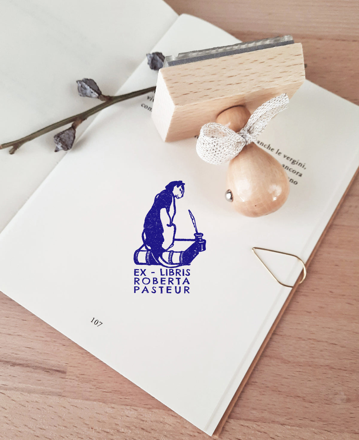 PERSONALIZED EX LIBRIS STAMP - Reading Cat