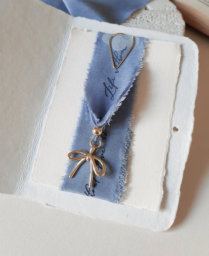Personalized Silk Bookmark with Gold Bow Charm