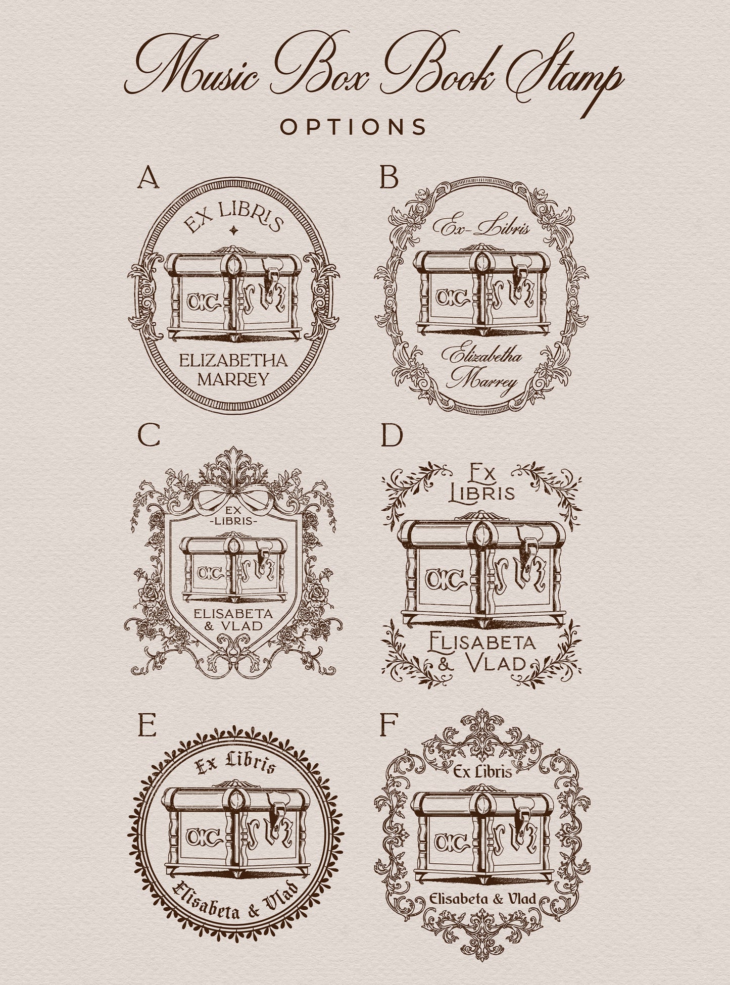 PERSONALIZED EX LIBRIS STAMP - Music Box