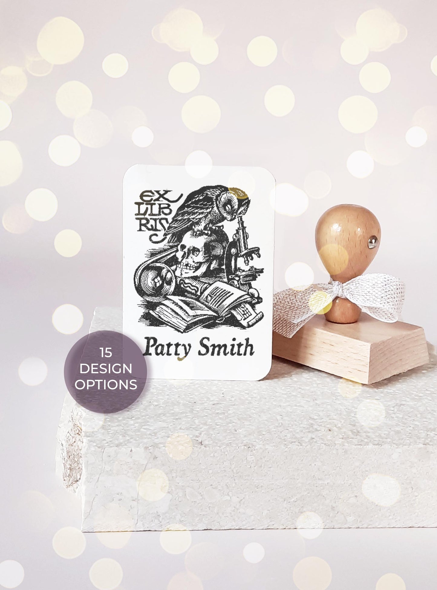 PERSONALIZED EX LIBRIS STAMP - Owls