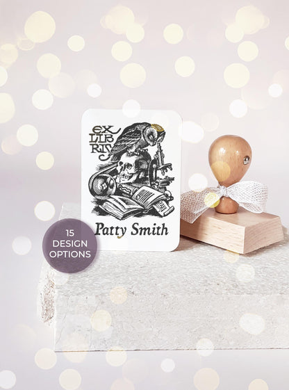 PERSONALIZED EX LIBRIS STAMP - Owls