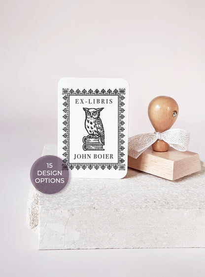 PERSONALIZED EX LIBRIS STAMP - Owls