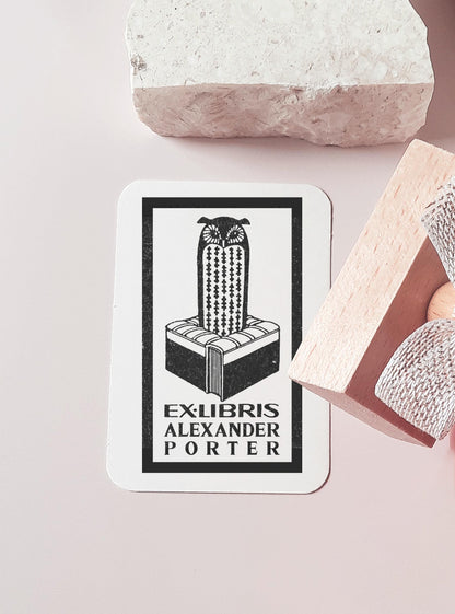 PERSONALIZED EX LIBRIS STAMP - Owls