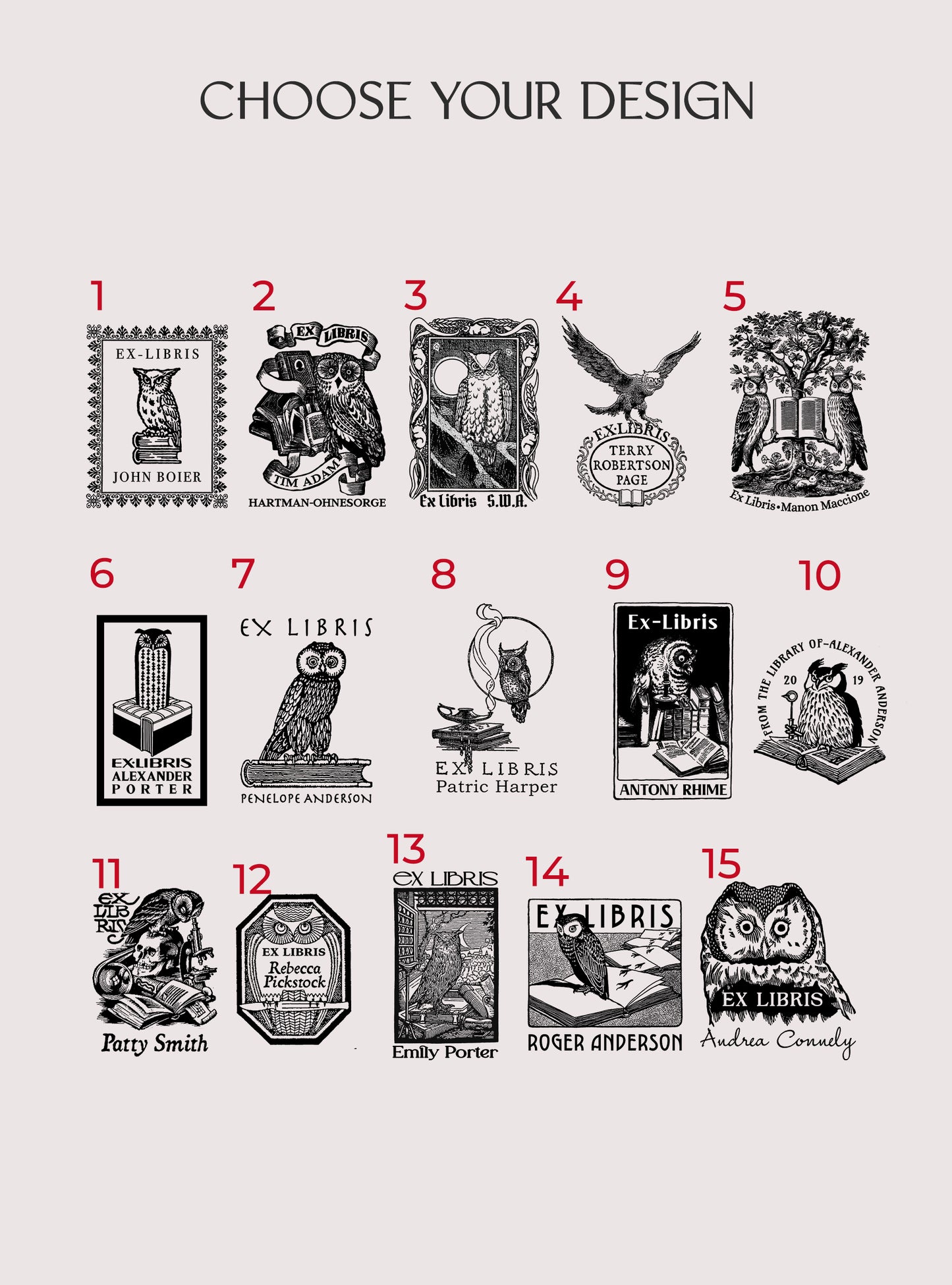 PERSONALIZED EX LIBRIS STAMP - Owls