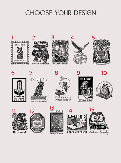 PERSONALIZED EX LIBRIS STAMP - Owls