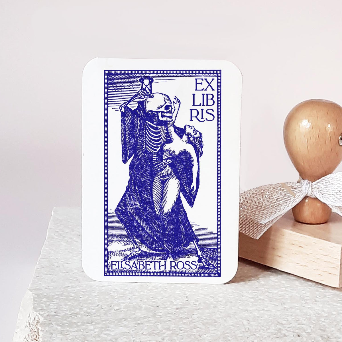 Personalized Book Stamp Death & Woman BookLover Gift for Man Ex Libris Bookplate Collectible Library Stamp Gothic Style