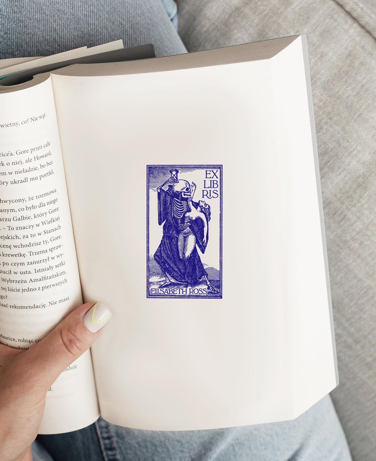 Personalized Book Stamp Death & Woman BookLover Gift for Man Ex Libris Bookplate Collectible Library Stamp Gothic Style