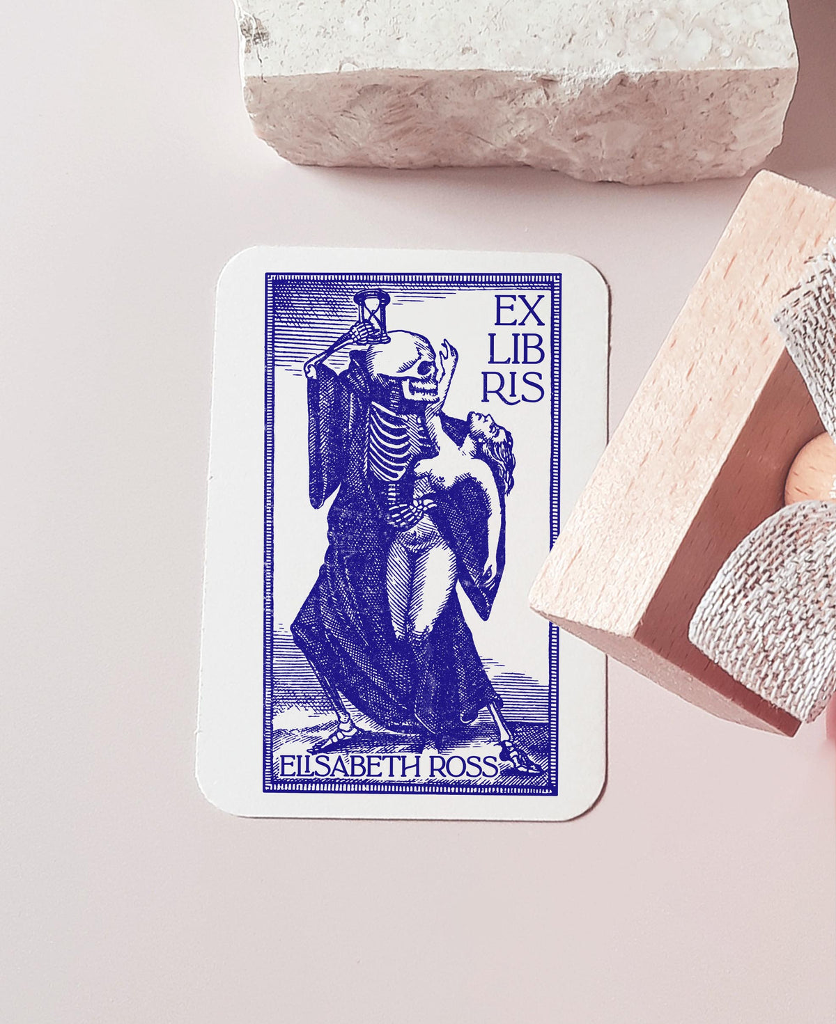Personalized Book Stamp Death & Woman BookLover Gift for Man Ex Libris Bookplate Collectible Library Stamp Gothic Style