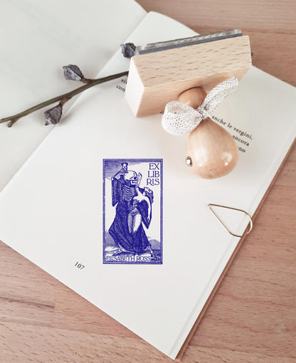Personalized Book Stamp Death & Woman BookLover Gift for Man Ex Libris Bookplate Collectible Library Stamp Gothic Style